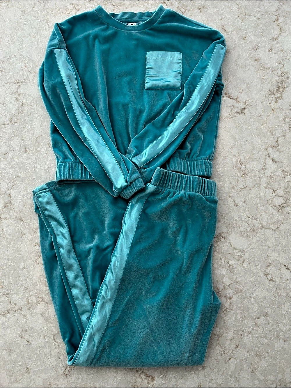 Girls Teal Velour & Satin Track Suit